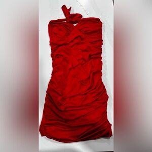 Elegant Red Ruched Mini Dress
